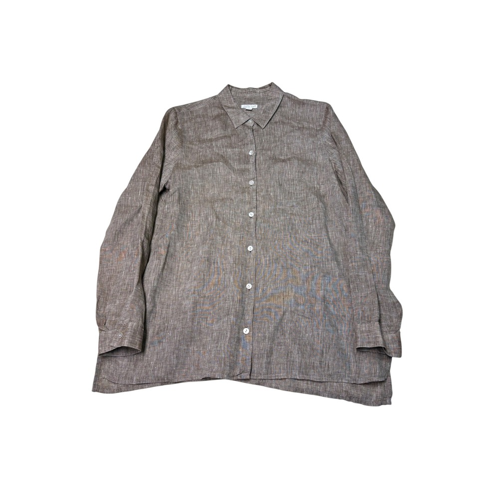 J. Jill Love Linen Essential Shirt Brown Melange 100% Linen Button Down Womens S